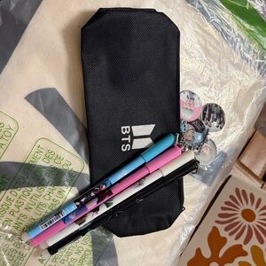 BTS Black Pencil Case with Colorful Pens